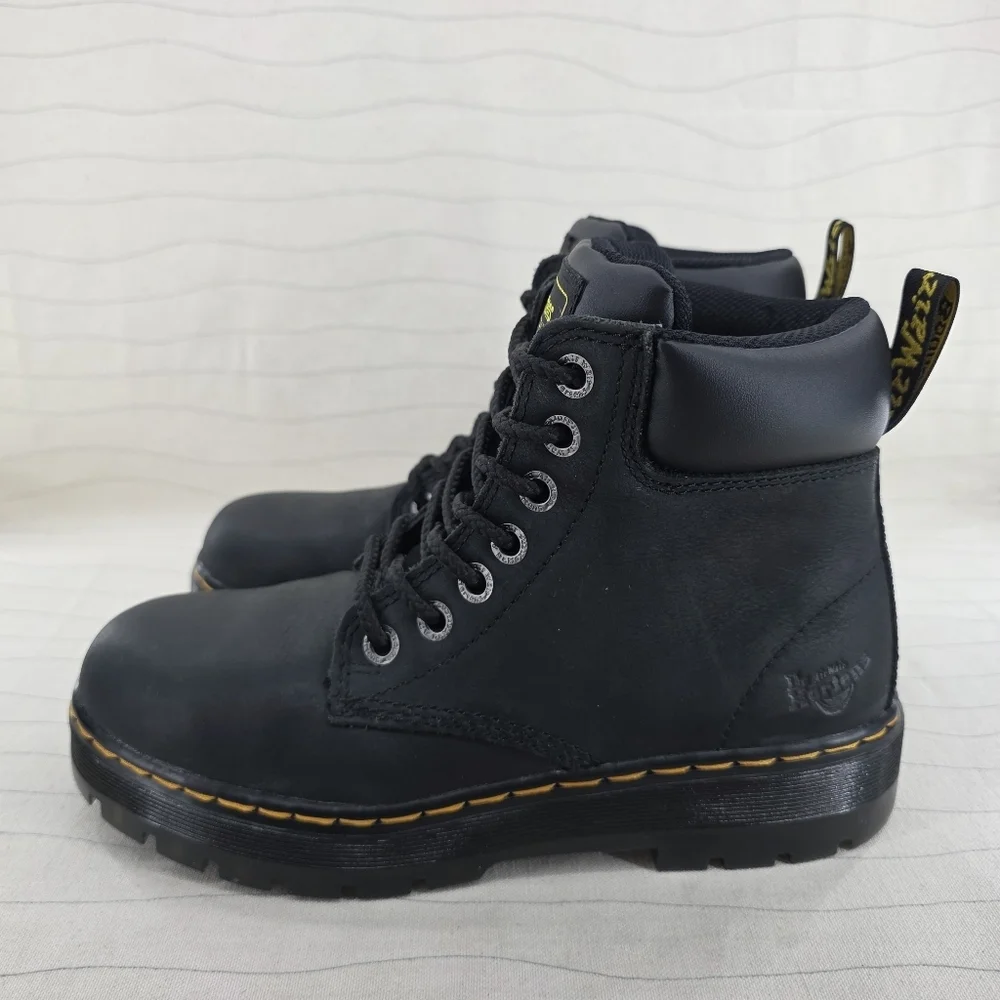 Dr Martens Mens Industrial Black Leather Soft Toe Work Boots ASTM F2892-11 Sz 8